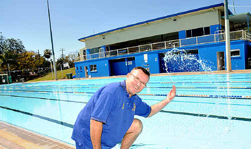 Jeff Manthey gets ready for the re-opening of the Gympie Memorial swimming pool tomorrow. Jeff Manthey gets ready for the re-opening of the Gympie Memorial swimming pool tomorrow.